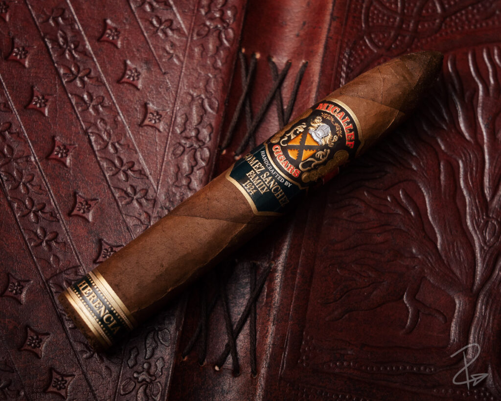 The near barber pole look of the Micallef Herencia Habano Torpedo cigars wrapper